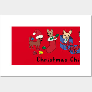 Red Christmas Chis - Smooth Coat Chihuahuas - Christmas Chihuahua Tee Posters and Art